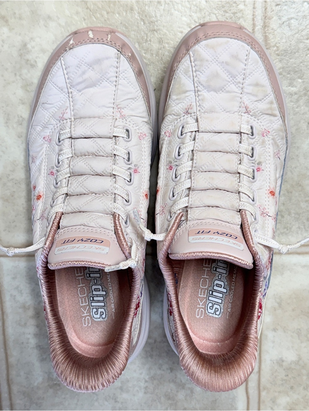 Skechers Women's Light Pink Quilted Slip-On Athletic Sneakers